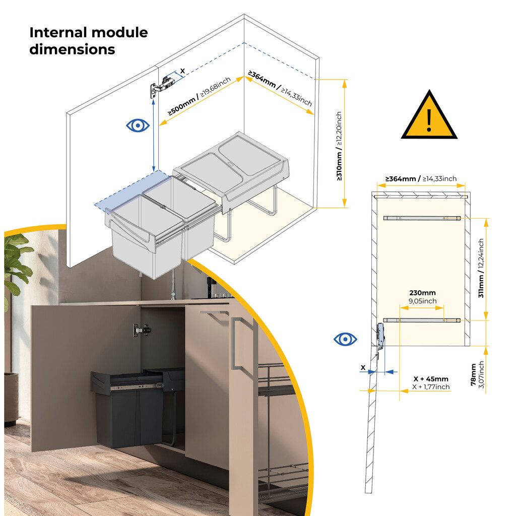 Balde Lixo Recycle 2x15L Antracite — vista 4